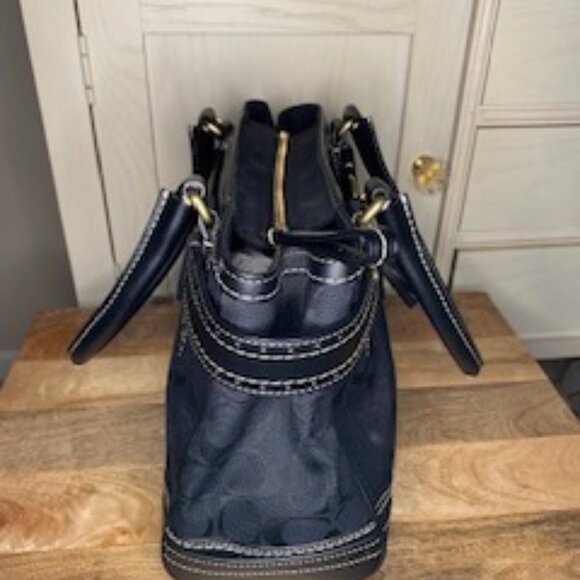 COACH Black Signature Horsebit Satchel Handbag - Gold Hardware - Picture 3 of 6